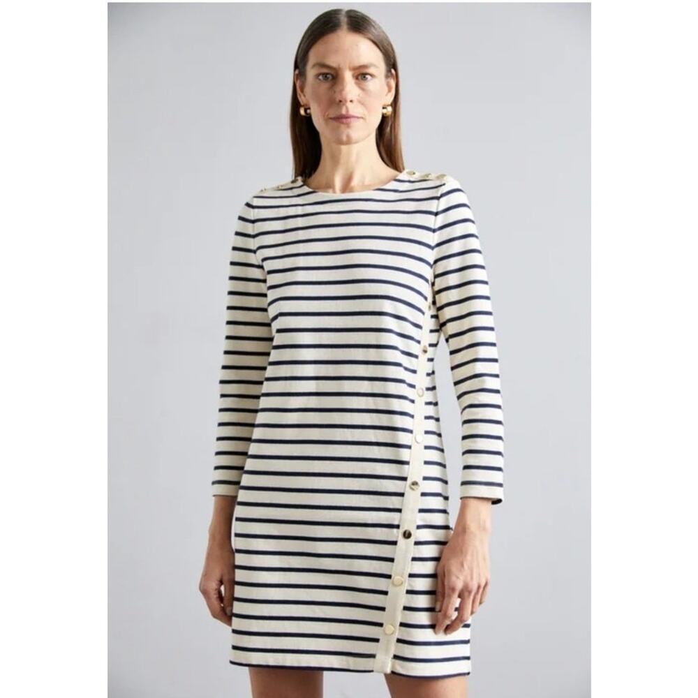 NWOT Veronica Beard Womens Ruta Ivory Stripe Cotton Mini Dress Long Sleeve Sz M